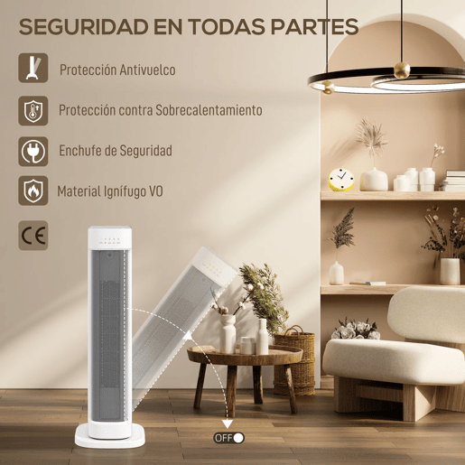 HOMCOM Aquecedor Elétrico de Baixo Consumo 2000W PTC Termoventilador com 3 Modos Termostato Regulável Temporizador Proteção contra Capotamentos e Sobreaquecimento Controlo Remoto para 15-20? Branco