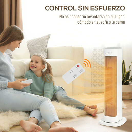 HOMCOM Aquecedor Elétrico de Baixo Consumo 2000W PTC Termoventilador com 3 Modos Termostato Regulável Temporizador Proteção contra Capotamentos e Sobreaquecimento Controlo Remoto para 15-20? Branco