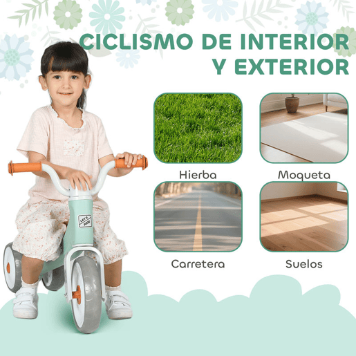 AIYAPLAY Bicicleta sem Pedais para Crianças dos 12 aos 36 Meses Bicicleta de Equilíbrio com Rodas Silenciosas e Antifuro Guiadores com Rotação Limitada a 60° 69x40x49 cm Verde