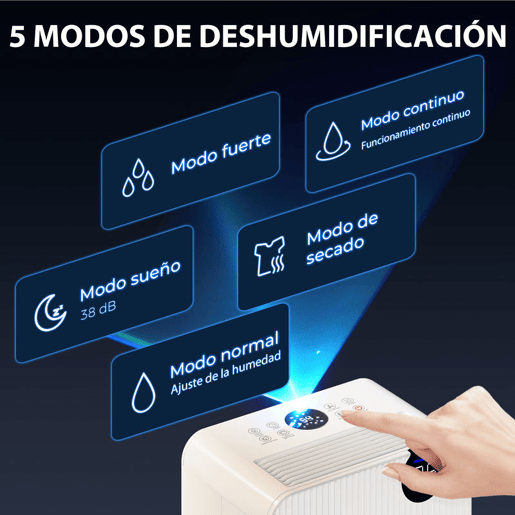 HOMCOM Desumidificador 12Ldia Depósito 2,1L Silencioso Desumidificador Elétrico com 4 Modos Ecrã LED Temporizador Desligamento Automático Bloqueio Infantil e Drenagem Contínua até 12-25? Branco