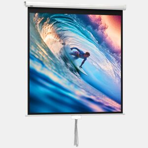 HOMCOM Ecrã de Projeção Manual 85'' Portátil Formato 1:1 Ângulo de Visão 160° para Interior e Exterior Cinema em Casa Eventos Desportivos Jardim 146x146 cm Branco