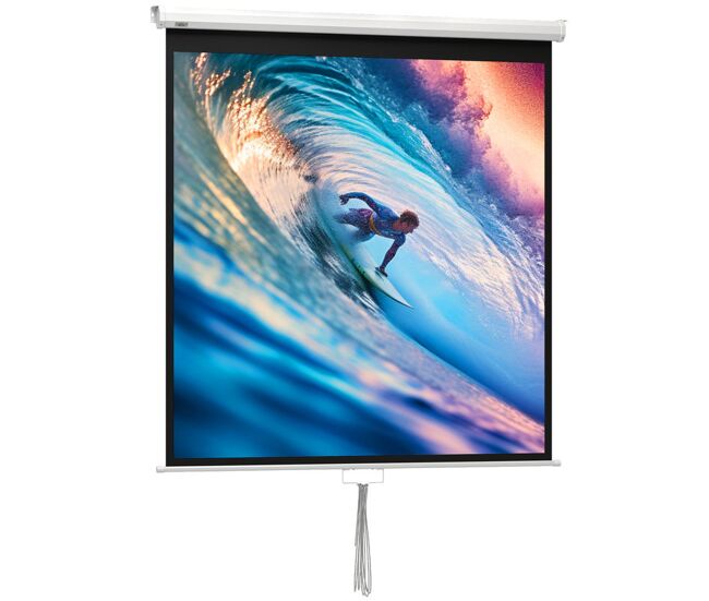 Homcom pantalla de proyector manual 85 pulgadas pantalla de proyección portátil formato 1:1 ángulo de visión de 160° para interior y exterior eventos deportivos cine en casa patio 146x146 cm blanco