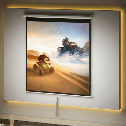 HOMCOM Ecrã de Projeção Manual 85'' Portátil Formato 1:1 Ângulo de Visão 160° para Interior e Exterior Cinema em Casa Eventos Desportivos Jardim 146x146 cm Branco