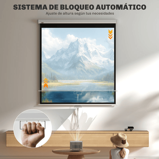 HOMCOM Ecrã de Projeção Manual 85'' Portátil Formato 1:1 Ângulo de Visão 160° para Interior e Exterior Cinema em Casa Eventos Desportivos Jardim 146x146 cm Branco