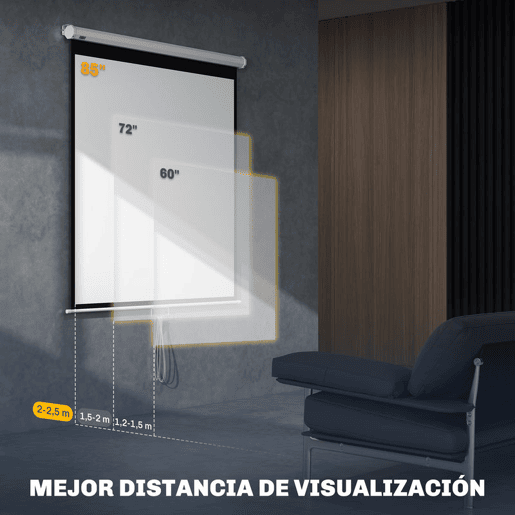 HOMCOM Ecrã de Projeção Manual 85'' Portátil Formato 1:1 Ângulo de Visão 160° para Interior e Exterior Cinema em Casa Eventos Desportivos Jardim 146x146 cm Branco