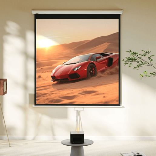 HOMCOM Ecrã de Projeção Manual 85'' Portátil Formato 1:1 Ângulo de Visão 160° para Interior e Exterior Cinema em Casa Eventos Desportivos Jardim 146x146 cm Branco