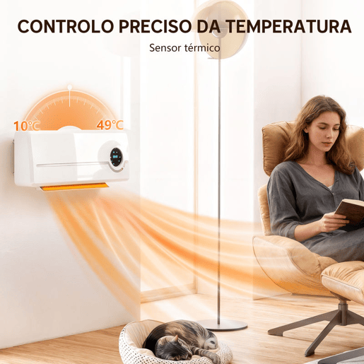 HOMCOM Aquecedor Elétrico de Parede de Baixo Consumo Cerâmico 2000W com 3 Modos Ecrã LED Termostato Regulável Temporizador 24h Oscilação Controlo Remoto e Deteção de Janelas Abertas