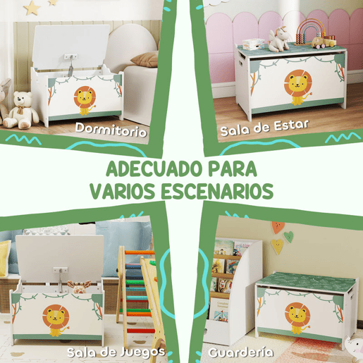 AIYAPLAY Baú Brinquedos Infantil 53 L Caixa de Arrumação Brinquedos Organizador Brinquedos com Tampa Rebatível Pistão a Gás para Livros Roupas 60x37x39 cm Verde