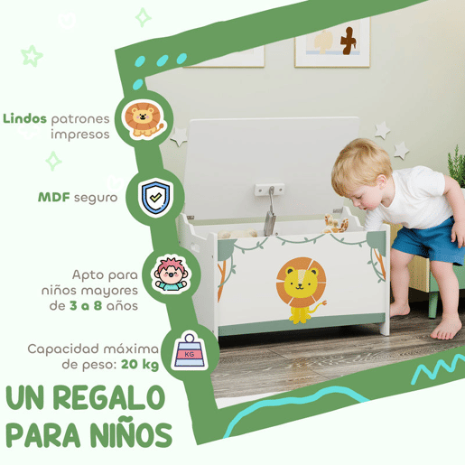 AIYAPLAY Baú Brinquedos Infantil 53 L Caixa de Arrumação Brinquedos Organizador Brinquedos com Tampa Rebatível Pistão a Gás para Livros Roupas 60x37x39 cm Verde