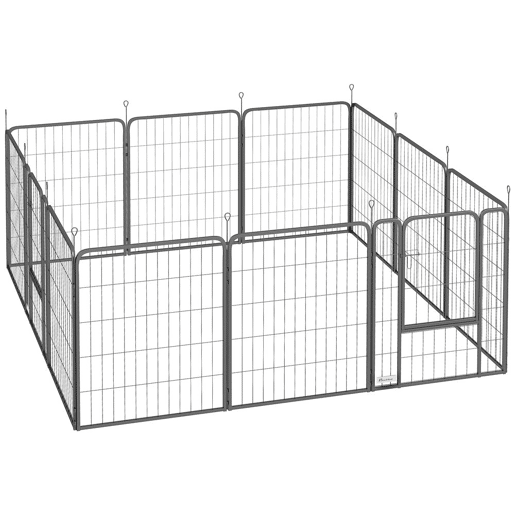 PawHut Parque para Cães de 12 Painéis 68x80 cm Parque Dobrável para Cães Médios com Portas Fecho e Estacas para Interior e Exterior Preto