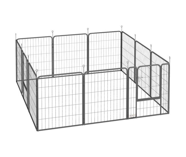 Pawhut parque para perros de 12 paneles de 80 cm de altura, vallas para perros de acero resistente plegable, con puertas, para interior y exterior, negro