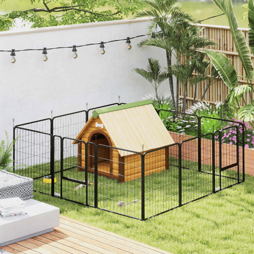 PawHut Parque para Cães de 12 Painéis 68x80 cm Parque Dobrável para Cães Médios com Portas Fecho e Estacas para Interior e Exterior Preto