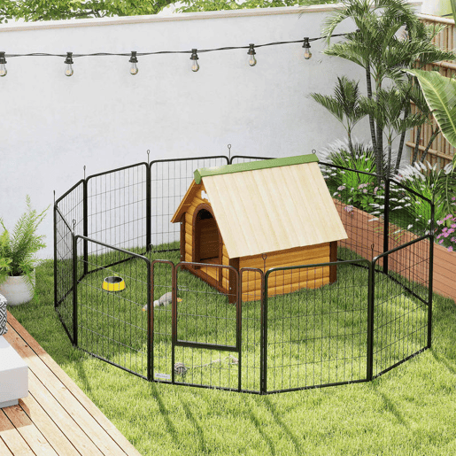 PawHut Parque para Cães de 12 Painéis 68x80 cm Parque Dobrável para Cães Médios com Portas Fecho e Estacas para Interior e Exterior Preto