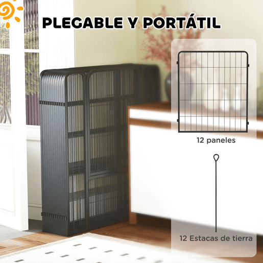 PawHut Parque para Cães de 12 Painéis 68x80 cm Parque Dobrável para Cães Médios com Portas Fecho e Estacas para Interior e Exterior Preto