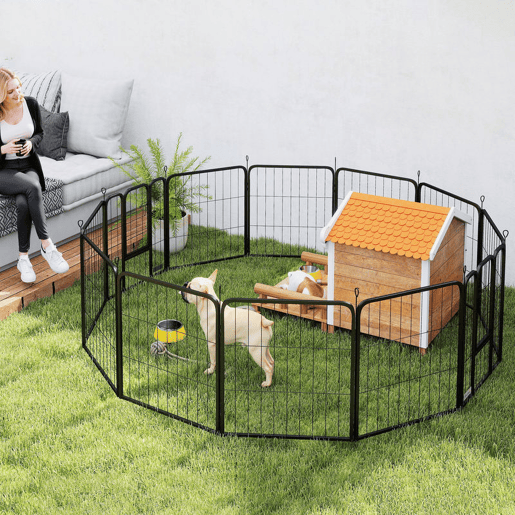 PawHut Parque para Cães de 12 Painéis 68x80 cm Parque Dobrável para Cães Médios com Portas Fecho e Estacas para Interior e Exterior Preto