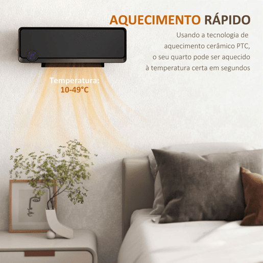 HOMCOM Aquecedor Cerâmico de Parede 1000W2000W com Controle Remoto Tela LED Temporizador de 12h Termostato e Proteção contra Superaquecimento 56x18,5x11,7 cm Preto