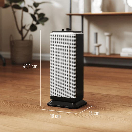 HOMCOM Aquecedor Elétrico de Baixo Consumo Cerâmico 2000W PTC com 3 Modos Termostato Ajustável Oscilação de 55° Proteção contra Tombamento e Sobreaquecimento para 15 m² 18x14x40,5 cm Preto