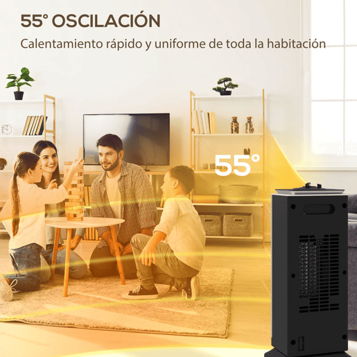 HOMCOM Aquecedor Elétrico de Baixo Consumo Cerâmico 2000W PTC com 3 Modos Termostato Ajustável Oscilação de 55° Proteção contra Tombamento e Sobreaquecimento para 15 m² 18x14x40,5 cm Preto