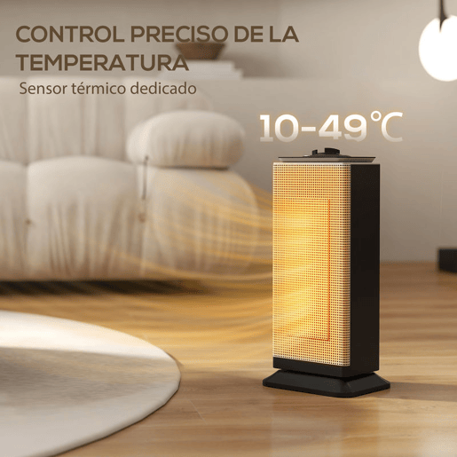 HOMCOM Aquecedor Elétrico de Baixo Consumo Cerâmico 2000W PTC com 3 Modos Termostato Ajustável Oscilação de 55° Proteção contra Tombamento e Sobreaquecimento para 15 m² 18x14x40,5 cm Preto