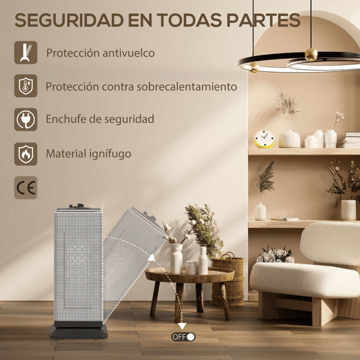 HOMCOM Aquecedor Elétrico de Baixo Consumo Cerâmico 2000W PTC com 3 Modos Termostato Ajustável Oscilação de 55° Proteção contra Tombamento e Sobreaquecimento para 15 m² 18x14x40,5 cm Preto