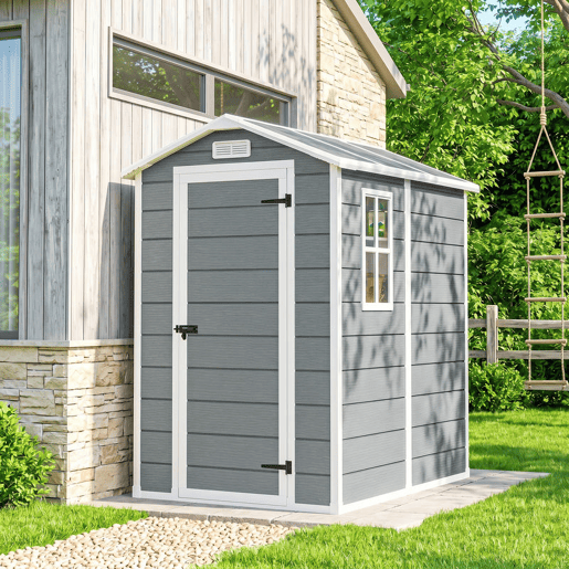 Outsunny Abrigo de Jardim Exterior 2,1 m² 131x186x198 cm Abrigo de Jardim Exterior com Piso Janela Porta com Fechadura Ventilações para Armazenamento de Ferramentas Cinzento