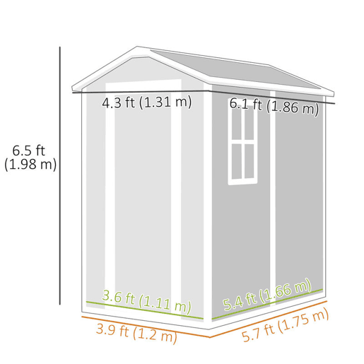 Outsunny Abrigo de Jardim Exterior 2,1 m² 131x186x198 cm Abrigo de Jardim Exterior com Piso Janela Porta com Fechadura Ventilações para Armazenamento de Ferramentas Cinzento