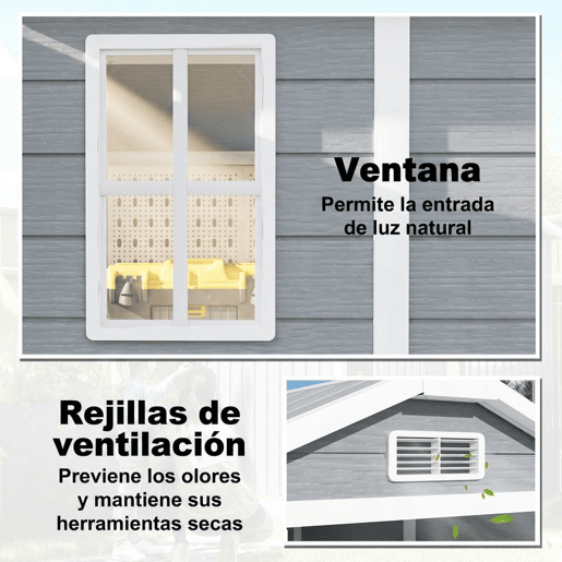Outsunny Abrigo de Jardim Exterior 2,1 m² 131x186x198 cm Abrigo de Jardim Exterior com Piso Janela Porta com Fechadura Ventilações para Armazenamento de Ferramentas Cinzento