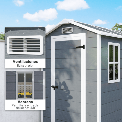 Outsunny Abrigo de Jardim Exterior 2,1 m² 131x186x198 cm Abrigo de Jardim Exterior com Piso Janela Porta com Fechadura Ventilações para Armazenamento de Ferramentas Cinzento