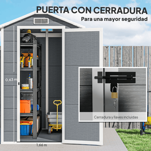 Outsunny Abrigo de Jardim Exterior 2,1 m² 131x186x198 cm Abrigo de Jardim Exterior com Piso Janela Porta com Fechadura Ventilações para Armazenamento de Ferramentas Cinzento