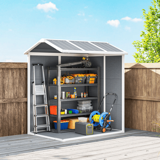 Outsunny Abrigo de Jardim Exterior 2,1 m² 131x186x198 cm Abrigo de Jardim Exterior com Piso Janela Porta com Fechadura Ventilações para Armazenamento de Ferramentas Cinzento
