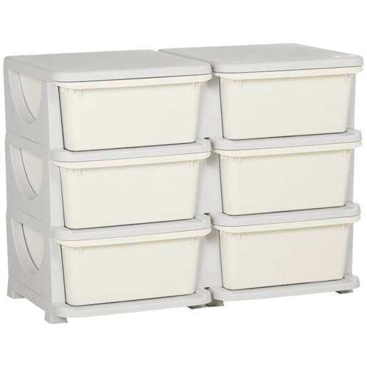 HOMCOM Organizador de Brinquedos com 6 Gavetas Gavetas de Arrumação para Crianças acima de 3 Anos com Bordas Arredondadas e Pegas para Sala de Jogos Quarto 75x37x56,5 cm Creme e Cinza