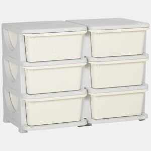 HOMCOM Organizador de Brinquedos com 6 Gavetas Gavetas de Arrumação para Crianças acima de 3 Anos com Bordas Arredondadas e Pegas para Sala de Jogos Quarto 75x37x56,5 cm Creme e Cinza