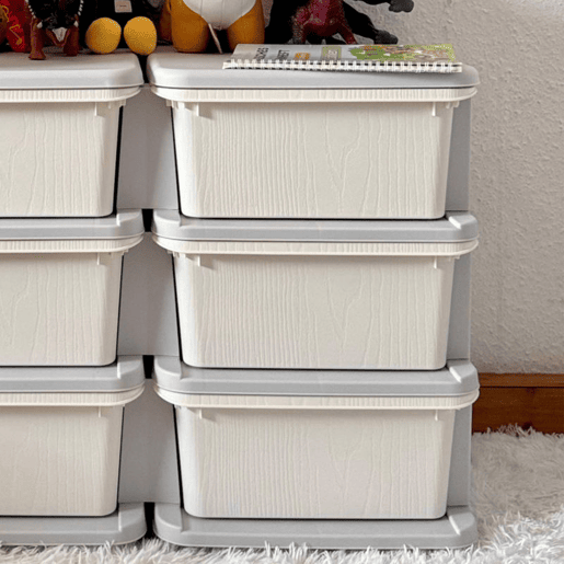 HOMCOM Organizador de Brinquedos com 6 Gavetas Gavetas de Arrumação para Crianças acima de 3 Anos com Bordas Arredondadas e Pegas para Sala de Jogos Quarto 75x37x56,5 cm Creme e Cinza