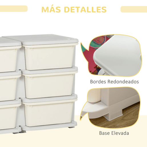 HOMCOM Organizador de Brinquedos com 6 Gavetas Gavetas de Arrumação para Crianças acima de 3 Anos com Bordas Arredondadas e Pegas para Sala de Jogos Quarto 75x37x56,5 cm Creme e Cinza