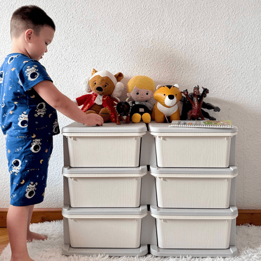 HOMCOM Organizador de Brinquedos com 6 Gavetas Gavetas de Arrumação para Crianças acima de 3 Anos com Bordas Arredondadas e Pegas para Sala de Jogos Quarto 75x37x56,5 cm Creme e Cinza