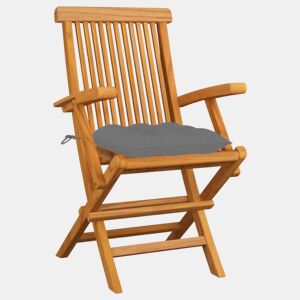 Cadeiras de jardim - Cadeiras de exterior c almofadões cinzentos 6 pcs teca maciça