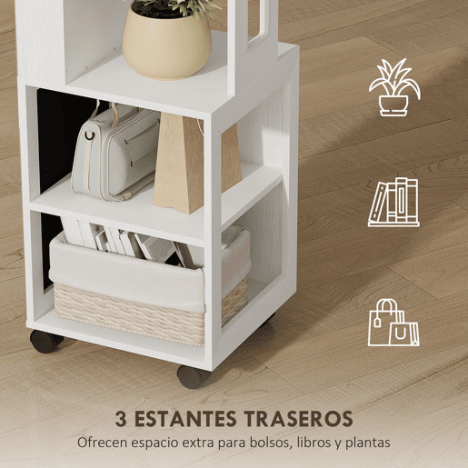HOMCOM Espelho com Armário para Jóias com Luzes LED de 3 Cores, Armário Giratório 360°, Espelho de Corpo Inteiro sem Moldura com Cabide, Fecho e Chaves, Compartimentos, Branco com Forro Bege