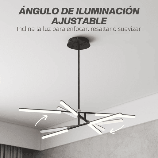 HOMCOM Candeeiro Suspenso Moderno Candeeiro de Teto LED com Ângulo de Luz Ajustável Pantalla de Acrílico Iluminação para Quarto Sala de Jantar Cozinha, Sala Restaurante Ø100x79 cm Preto