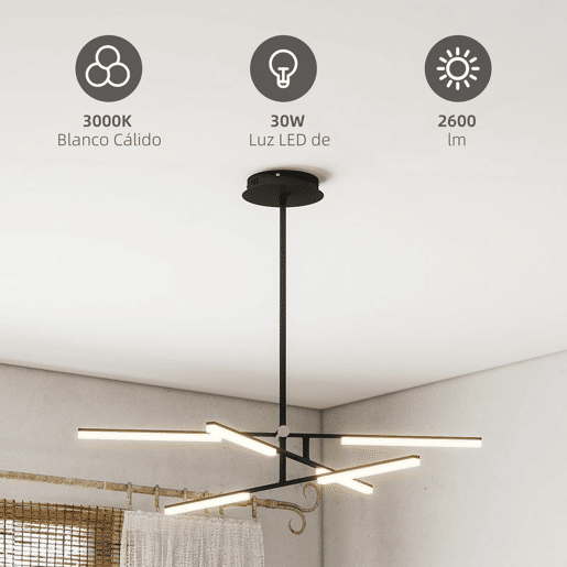 HOMCOM Candeeiro Suspenso Moderno Candeeiro de Teto LED com Ângulo de Luz Ajustável Pantalla de Acrílico Iluminação para Quarto Sala de Jantar Cozinha, Sala Restaurante Ø100x79 cm Preto