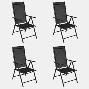 Cadeiras de jardim - Cadeiras de exterior dobráveis 4 pcs alumínio e textilene preto