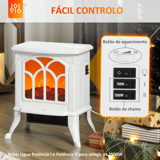 HOMCOM Lareira Elétrica 7501500 W Lareira Decorativa com 2 Níveis de Potência Efeito Chama Proteção contra Sobreaquecimento Área de Cobertura 15-20 m² 37,3x23,1x44 cm Branco HOMCOM Lareira Elétrica 7501500 W Lareira Decorativa com 2 Níveis de Potência Efeito Chama Proteção contra Sobreaquecimento Área de Cobertura 15-20 m² 37,3x23,1x44 cm Branco