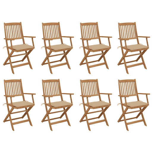 Cadeiras de exterior - Cadeiras de jardim dobráveis c almofadões 8pcs acácia maciça