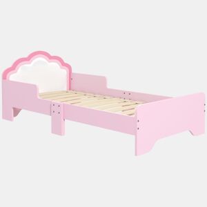 ZONEKIZ Cama para Crianças 70x140 cm com Barreira Antiqueda e Estrado Cama Infantil com Cabeceira em Forma de Nuvem Rosa