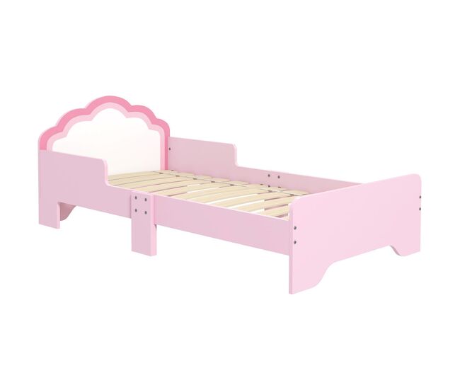 Zonekiz cama infantil 70x140 cm, cama para niños con barrera anticaídas y somier, cabecero en forma de nube, rosa