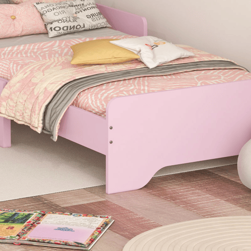 ZONEKIZ Cama para Crianças 70x140 cm com Barreira Antiqueda e Estrado Cama Infantil com Cabeceira em Forma de Nuvem Rosa