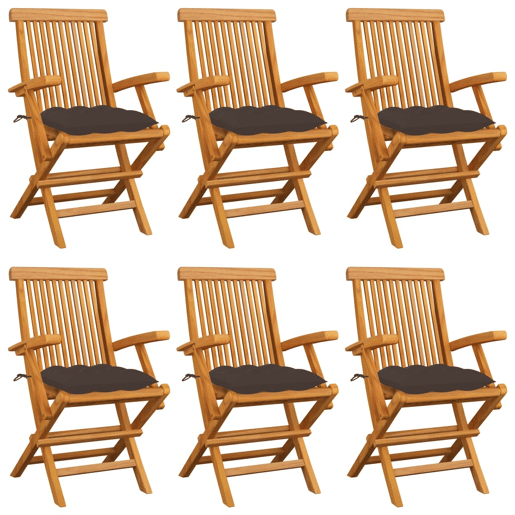 Cadeiras de jardim - Cadeiras de exterior c almofadões cinza-acast. 6 pcs teca maciça