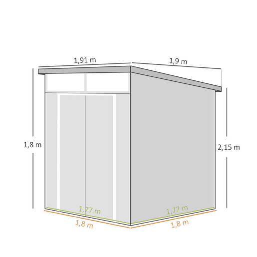 Outsunny Abrigo de Jardim 3,24 m² 190x191x215 cm Abrigo Exterior com Porta de Correr e Trinco Janela e Ventilação para Armazenamento de Ferramentas Cinza Claro