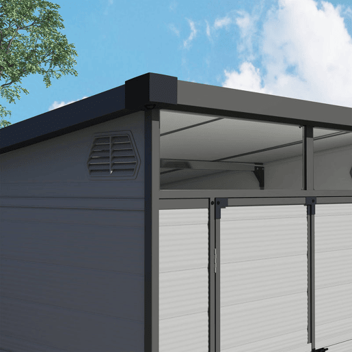 Outsunny Abrigo de Jardim 3,24 m² 190x191x215 cm Abrigo Exterior com Porta de Correr e Trinco Janela e Ventilação para Armazenamento de Ferramentas Cinza Claro