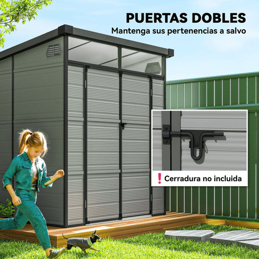 Outsunny Abrigo de Jardim 3,24 m² 190x191x215 cm Abrigo Exterior com Porta de Correr e Trinco Janela e Ventilação para Armazenamento de Ferramentas Cinza Claro