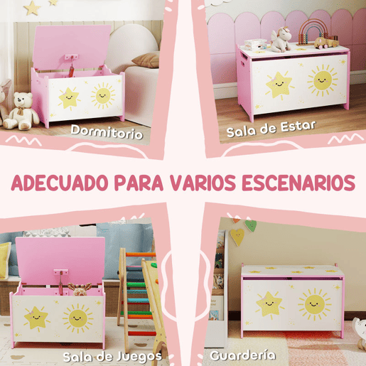 AIYAPLAY Baú Brinquedos Infantil 53 L Caixa de Arrumação Brinquedos Organizador Brinquedos com Tampa Rebatível Pistão a Gás para Livros Roupas 60x37x39 cm Rosa